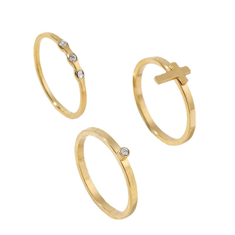 Fashion Stainless Steel Ornament Diamond Cross Rings