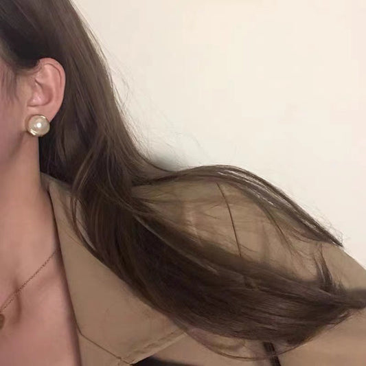 Women's Sier Needle Spiral Metal Imitation Pearl Earrings