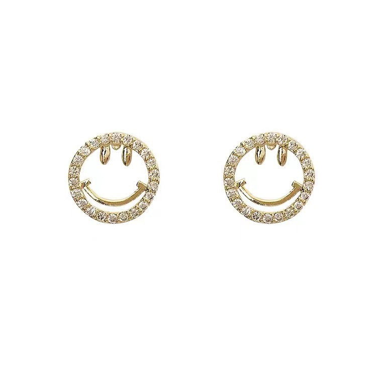 Zircon Smiling Face Smile Sier Needle Earrings