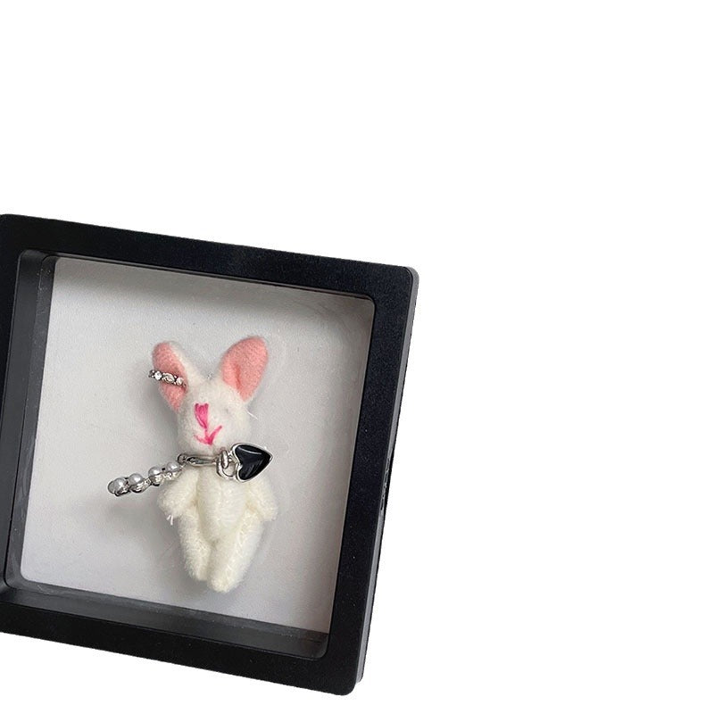 Plush Pink Rabbit Ear Clip Niche Earrings