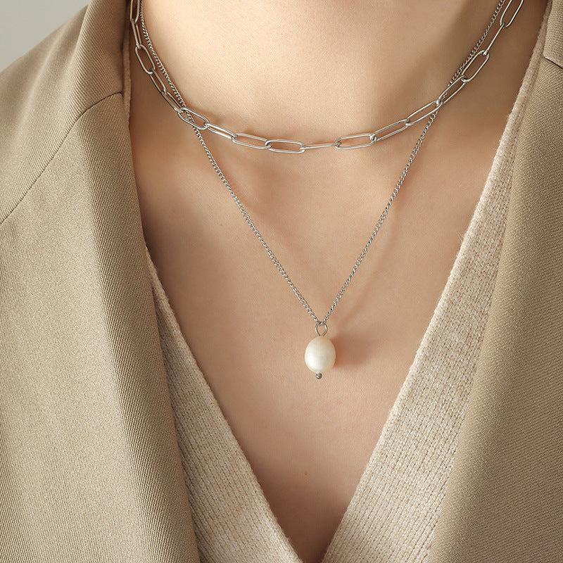 Cold Style Freshwater Pearl Pendant Twin Female Necklaces