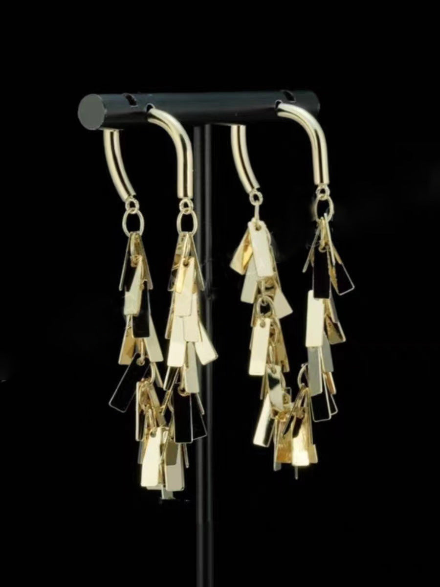 Long Tassel Round Rectangular Gold And Sier High Profile Earrings