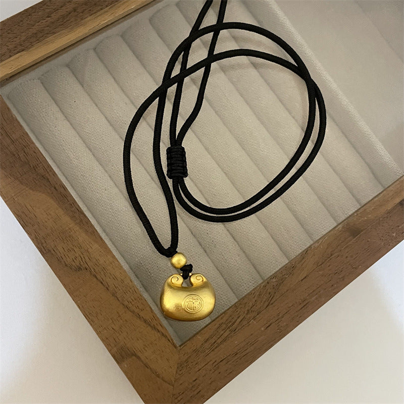 Chinese Style Lucky Lock Pendant Golden Bean Long Life Necklaces