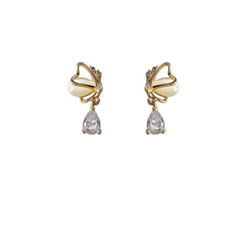 Zircon Butterfly Sier Needle Plated Glass Earrings