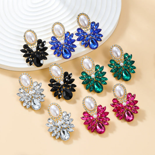 Female Alloy Diamond Inlaid Pearl Elegant Earrings