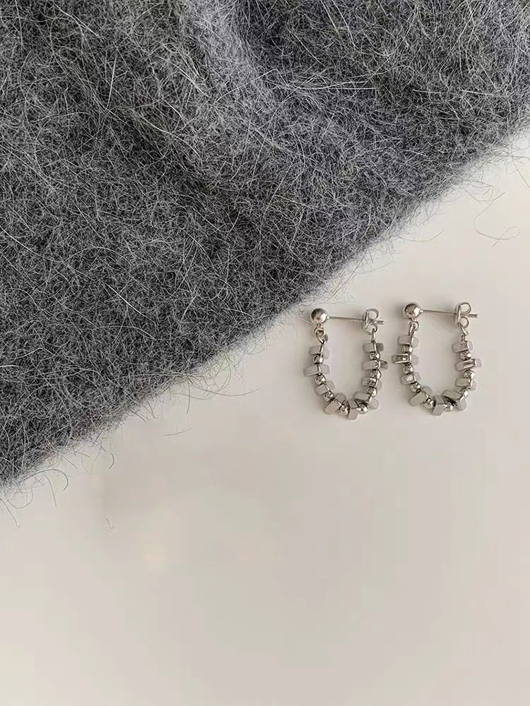 Square Exquisite High-grade Metallic Chain Front Earrings