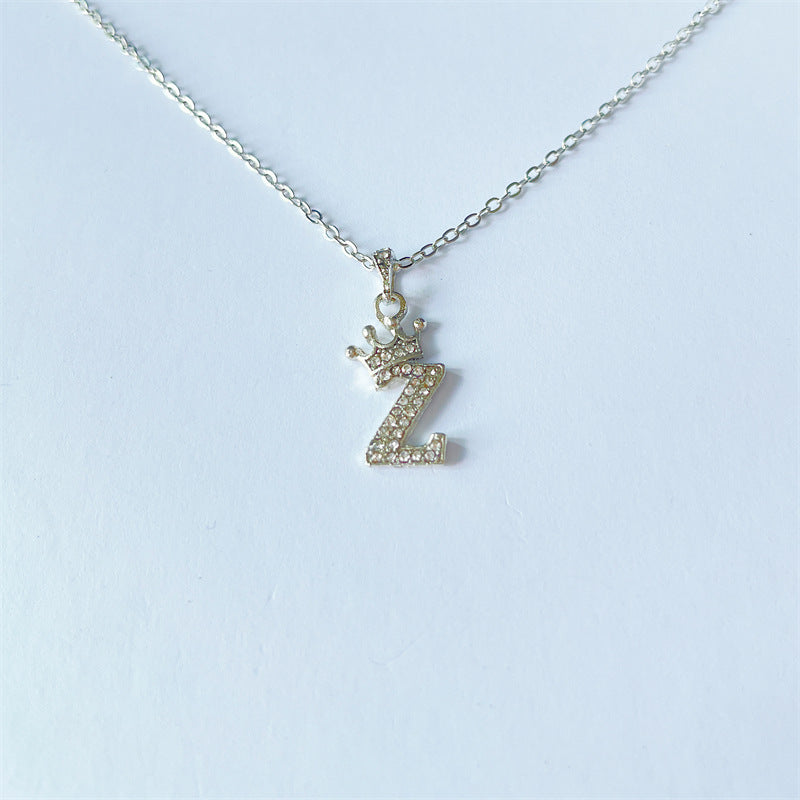 English Letters Full Diamond Pendant Simple Necklaces