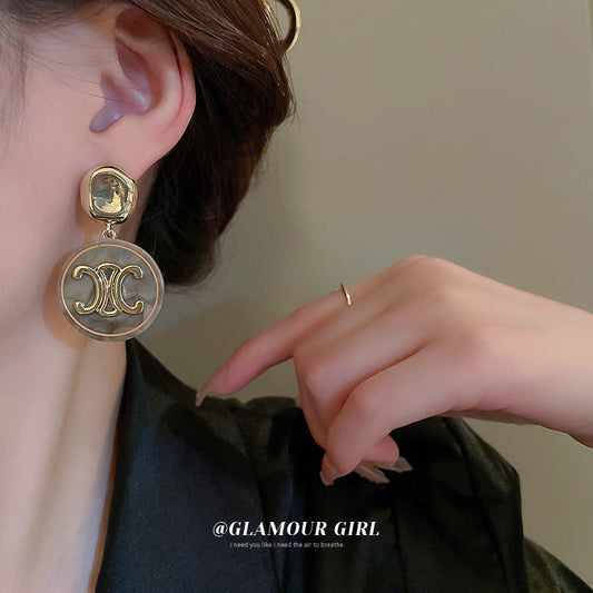 Sier Needle Geometric Letters Round Exaggerated Earrings