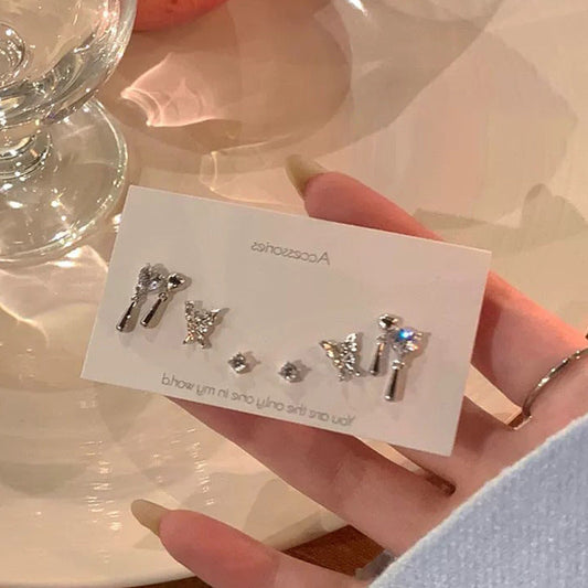 Women's Heart-shaped Zircon Butterfly Suit Small Simple Earrings