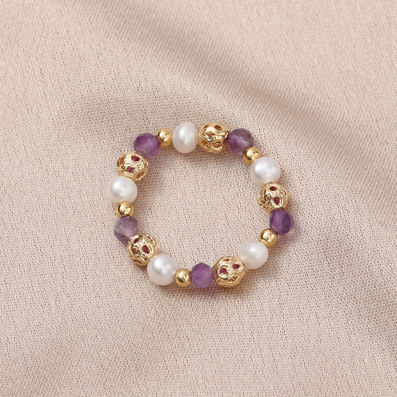 Freshwater Pearl Stretch Strawberry Quartz Pink Crystal Rings