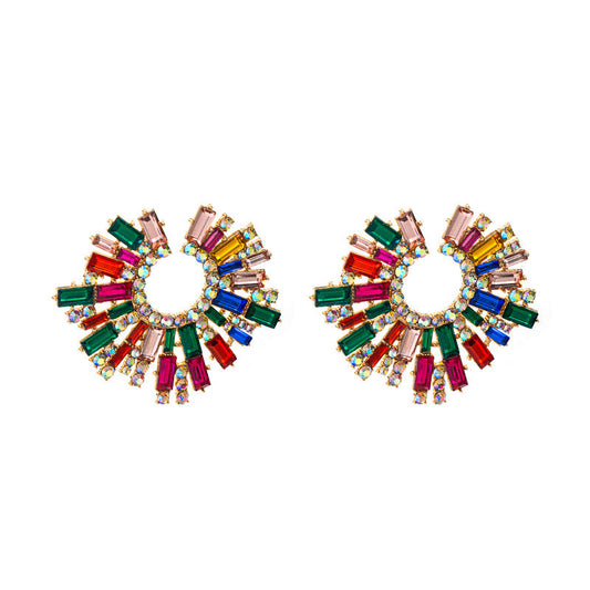 Alloy Inlaid Color Rhinestone Sunflower Female Super Earrings