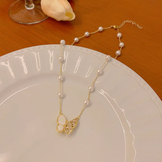 Women's Pearl Light Luxury Minority Long Tassel Butterfly Necklaces