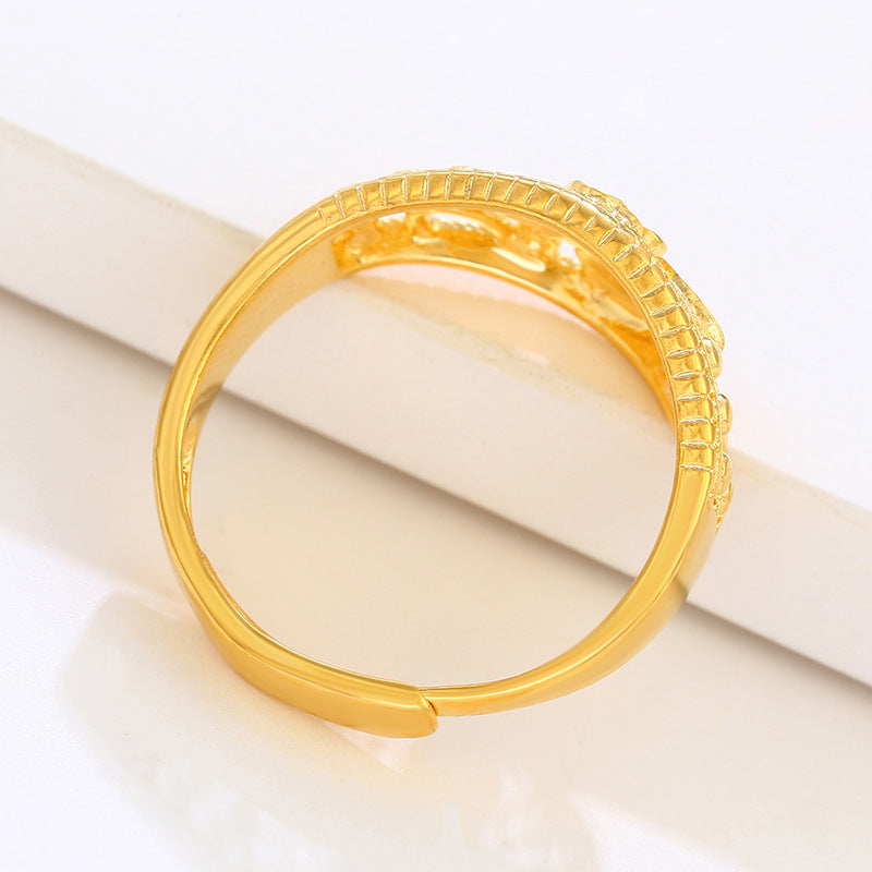 Women's Design Hollow Gold Plated Temperament Opening Adjustable Vintage Gifts Rings