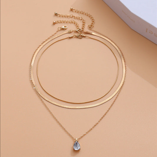 Cold Style Twin Rhinestone Temperament Clavicle Chain Sweet Necklaces