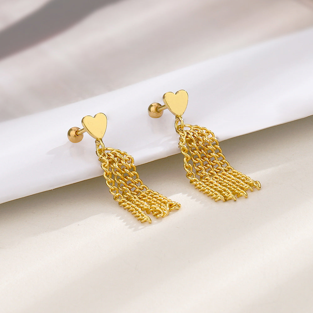 Heart Chain Tassel Popular Niche Design Earrings