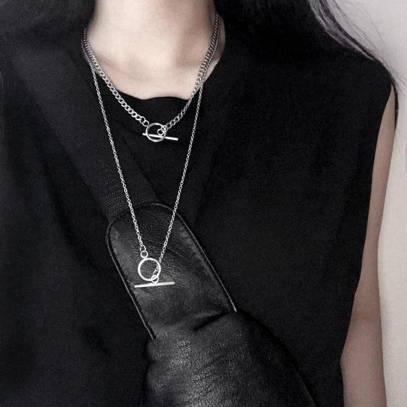 Women's & Men's Hip Hop Trendy And Double Layered Buckle Long Necklaces