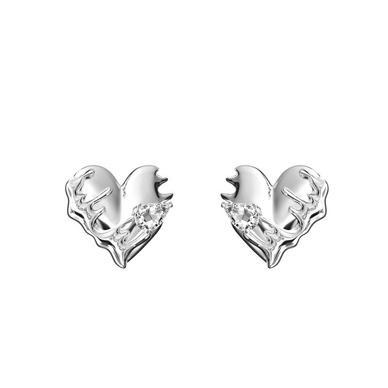 Women's Sier Needle Heart Water Drops For Retro Fashion Elegance Earrings