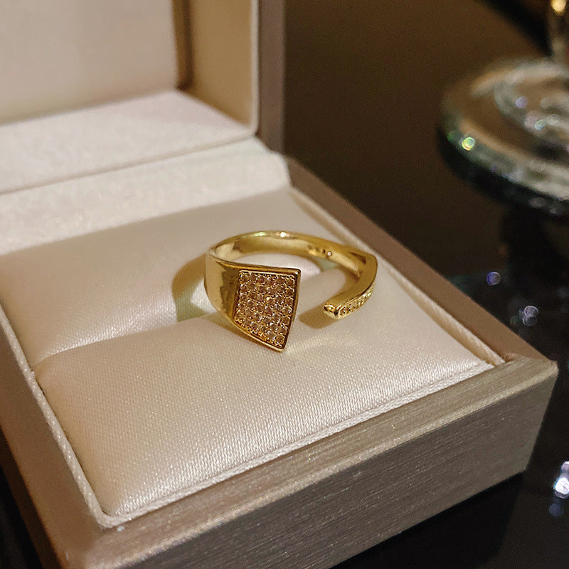 Pearl Zircon With Diamond Open Adjustable Rings