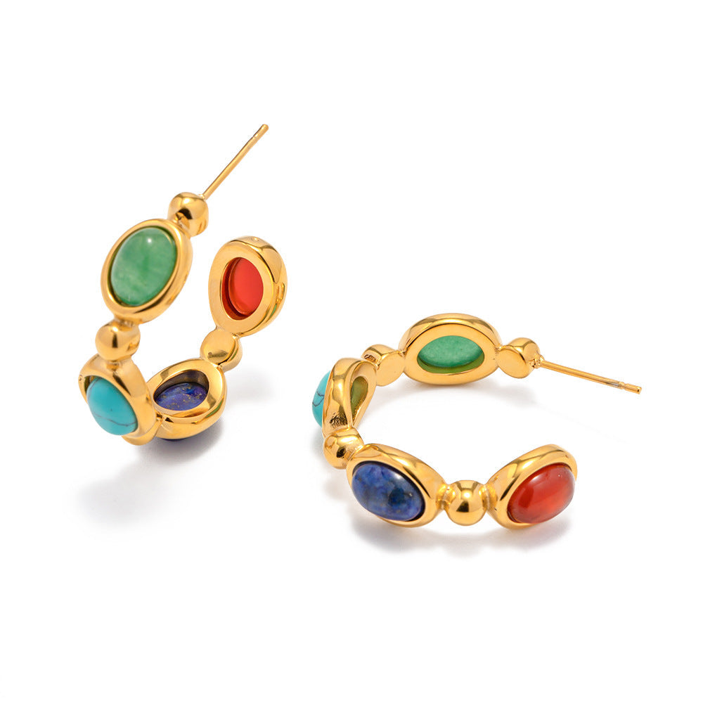 Gold-plated Stainless Steel Inlaid Natural Stone Earrings