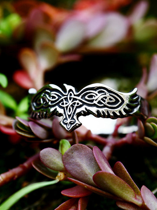 Men's Steel Nordic Viking Celtic Knot Crow Rings