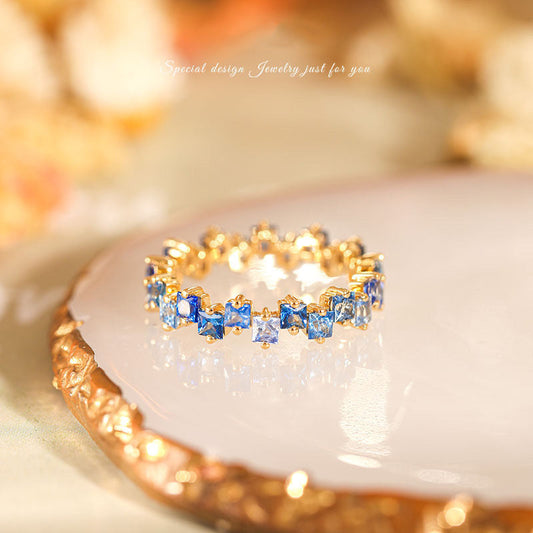 Women's Blue Rainbow Gold-plated Inlaid Color Sapphire Rings