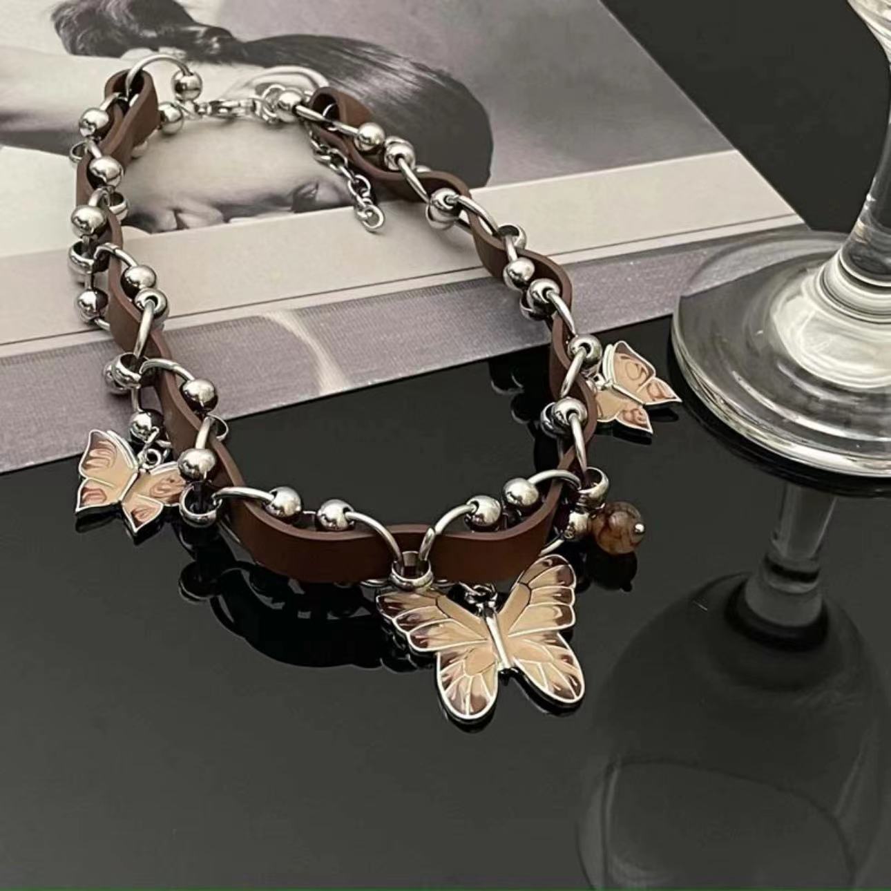 Pendant Niche Leather Interspersed Design Sense Personalized Necklaces