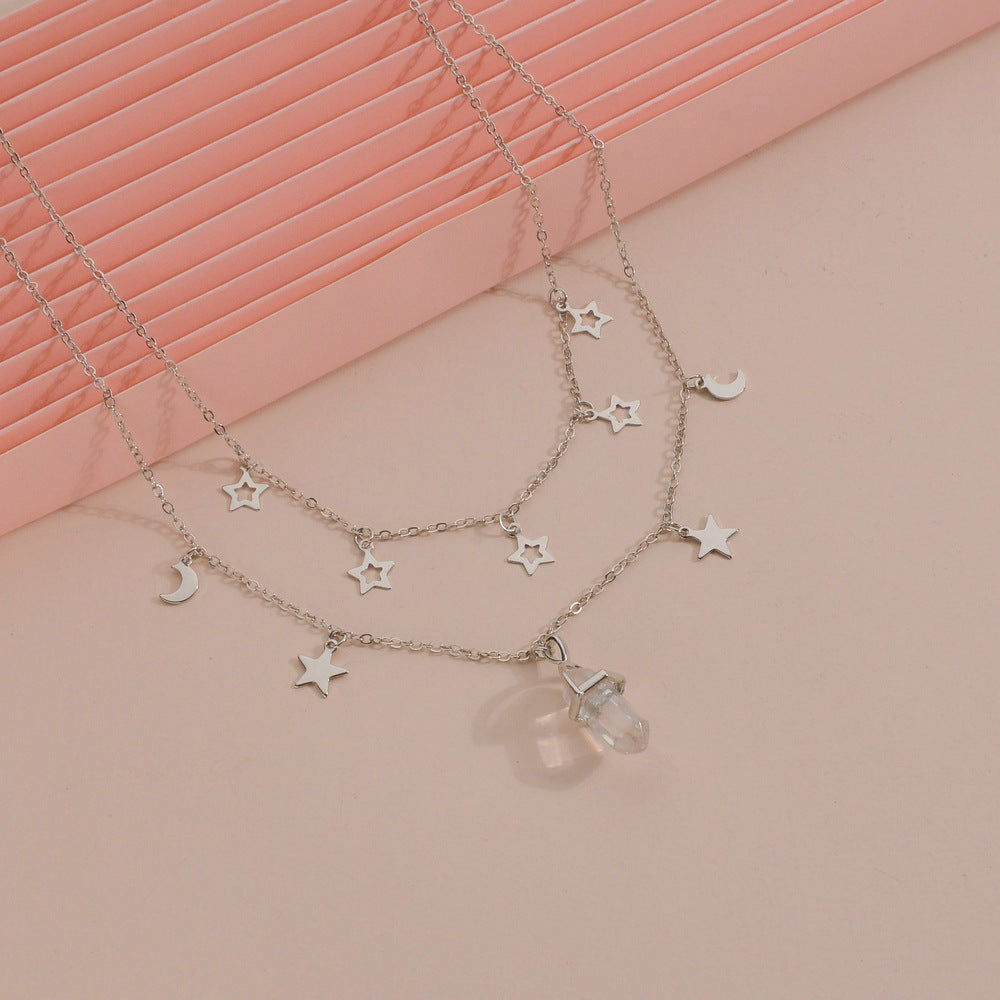 Fashion Iron Star Moon Multilayer Collarbone Hexagon Prism Necklaces