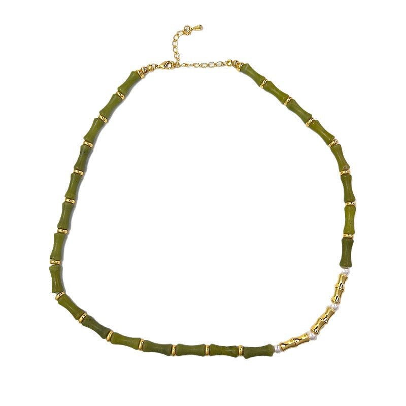 Chinese Style Design Fresh Olive Green Jade Festival Beaded Necklaces
