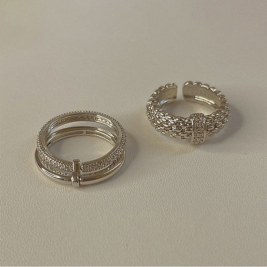 Women's French Vintage Zircon Metal Suit Niche Personality Rings