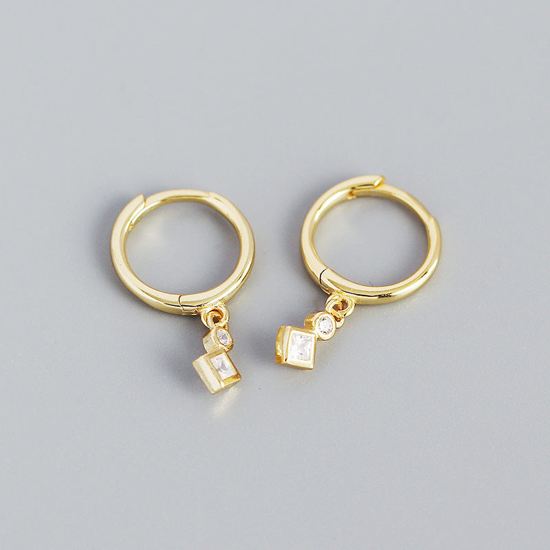 Sier Geometric Cold Style Square Diamond Earrings