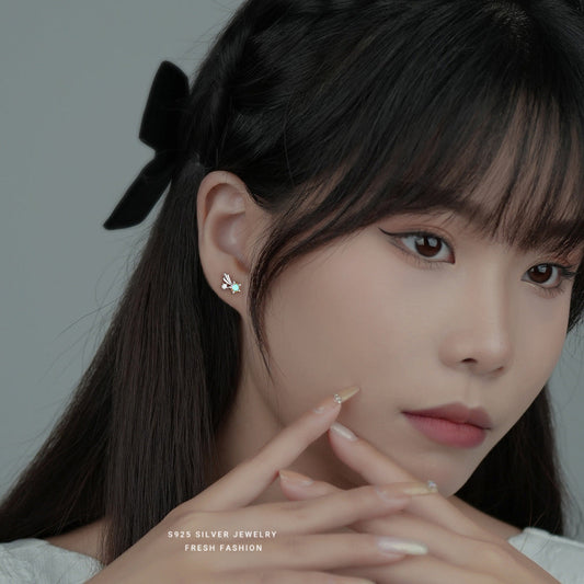 Women's Sterling Sier Color Rhinestone Pentagram Super Earrings