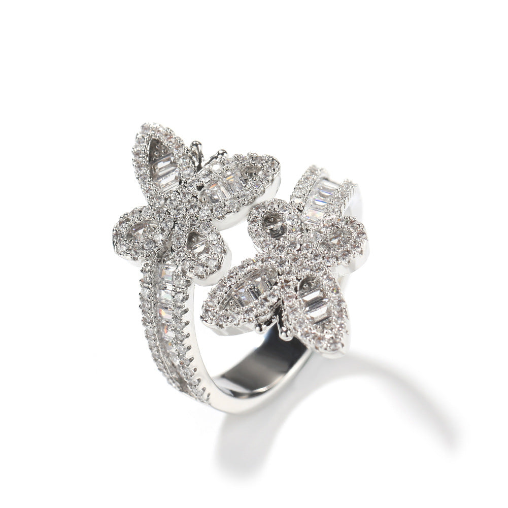 Women's & Men's & Diamond Staggered Butterfly Opening Fashion Rings