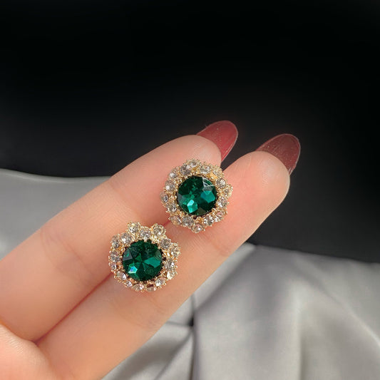 Needle Temperament Emerald Diamond Female Retro Earrings