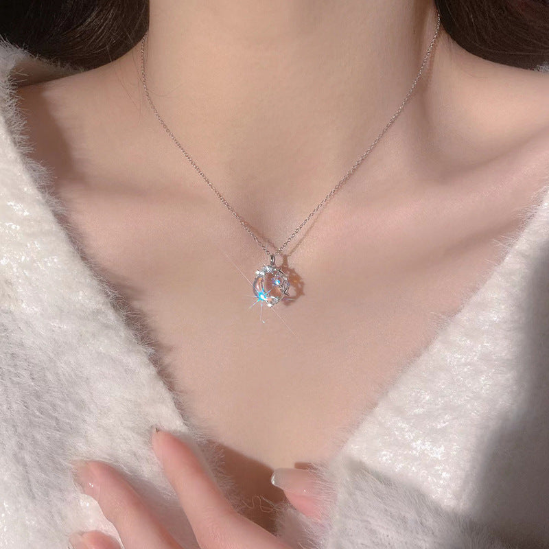 Steel Korean Style Graceful And Fashionable Star Moon Moonstone Necklaces