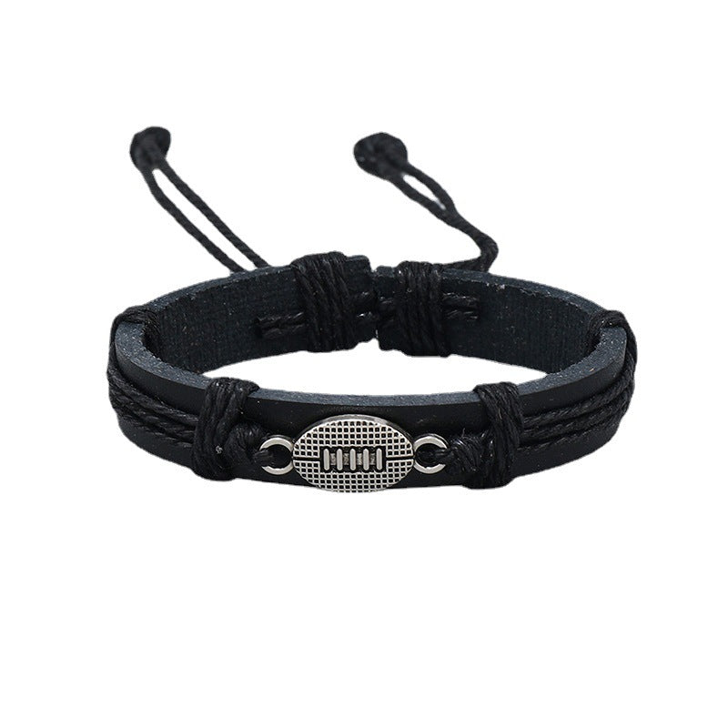 Men's Carrying Strap Hand-woven Black Leather Alloy Bracelets