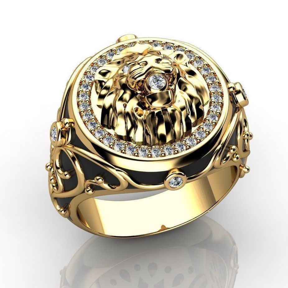 Women's & Men's & Full Rhinestone Zircon Lion Punk Gold Rings