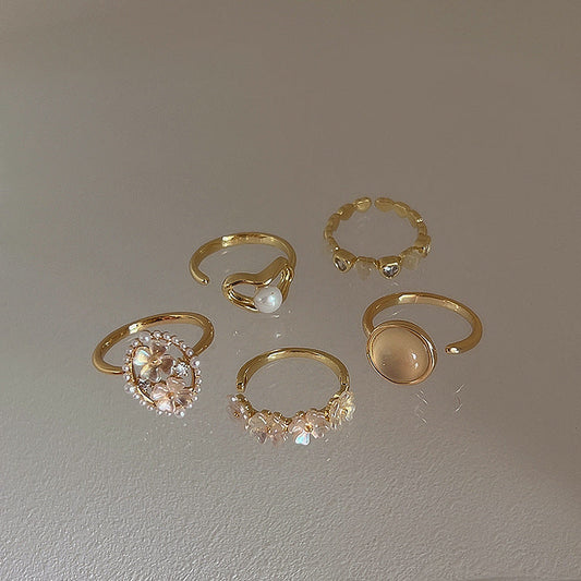 Style Vintage Shell Flowers Open-end Pearl Suit Rings