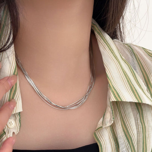 Sterling Sier Flash Tassel Snake Bone Necklaces