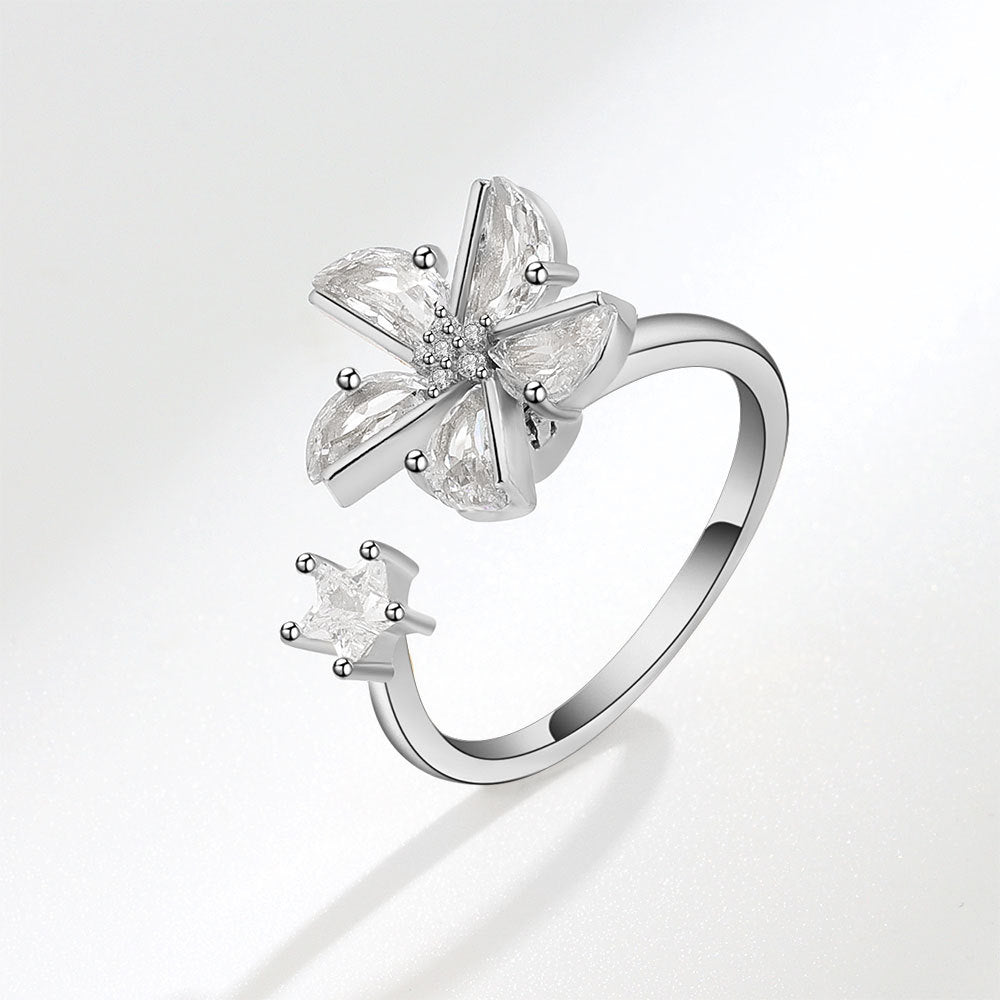 Women's Rotatable Zircon Fashion Personality Little Windmill Open Rings