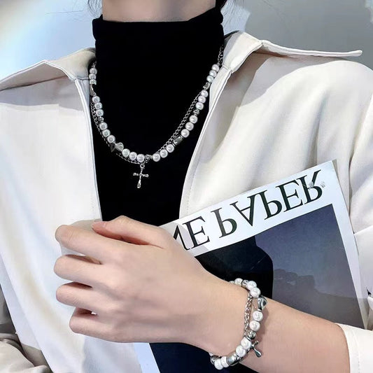 Women's & Men's & Reflective Pearl Cross Hip Hop Necklaces