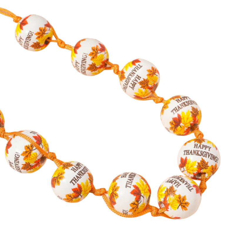 Maple Leaf Printed Wooden Beaded Female Necklaces