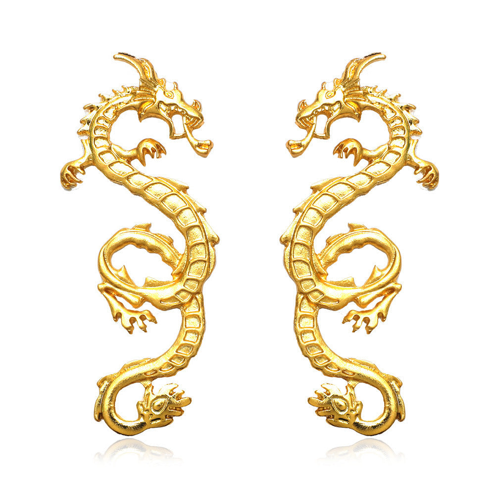 Women's Exaggerated Golden Dragon Retro Elegant Alloy Earrings