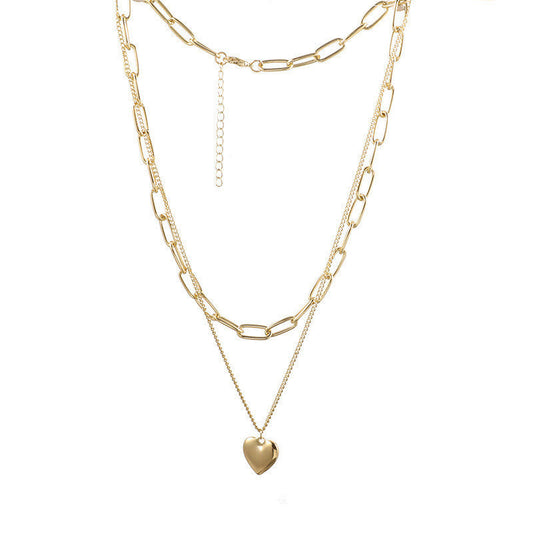 Gold Heart Chain Double Layer Twin Necklaces
