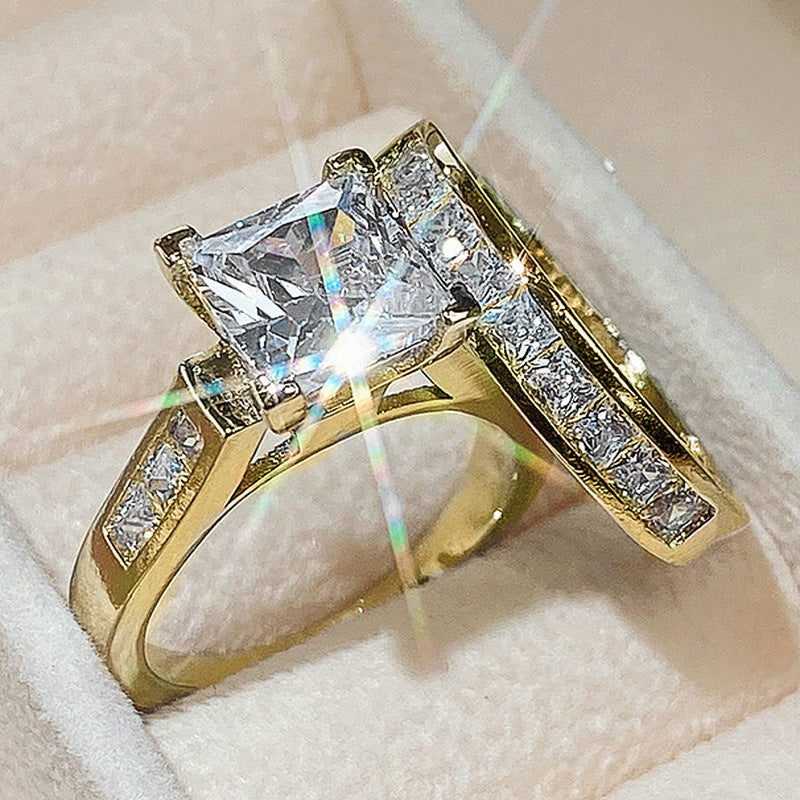Women's Shi Square Diamond Zircon Couple Set Rings