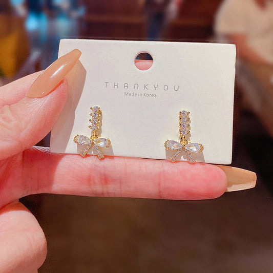 Zircon Bow Style Light Luxury Delicate Earrings
