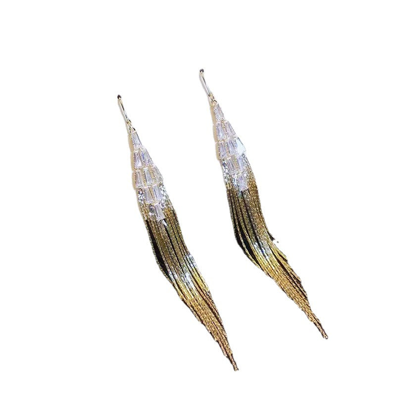 Tassel Gold And Sier Two-color Design Earrings