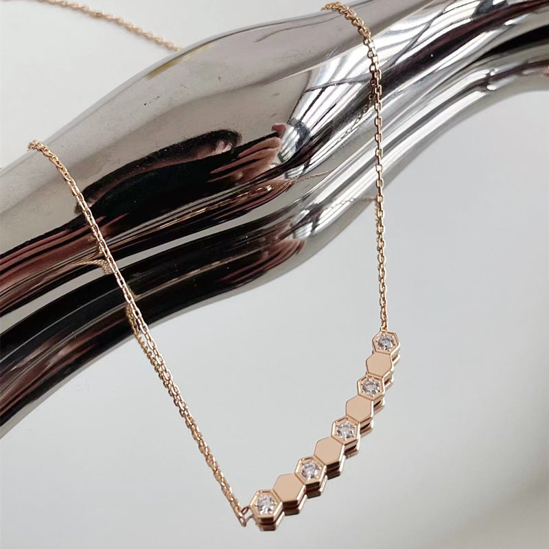 Rose Gold Diamond Honeycomb Female Smiling Face Smile Clavicle Necklaces