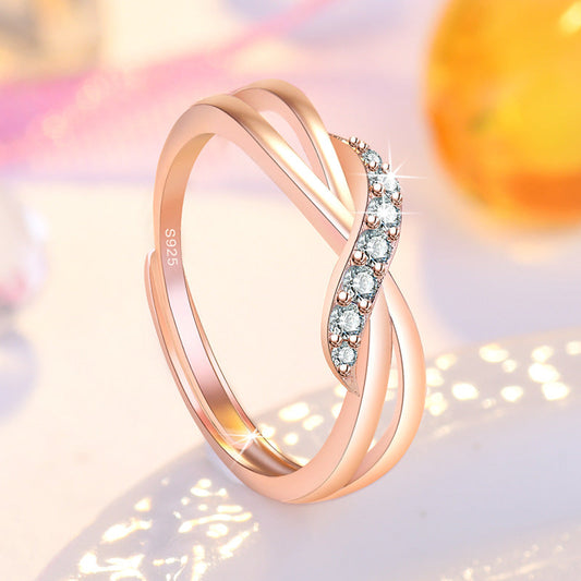 Full Diamond Wave Female Rose Gold Rings