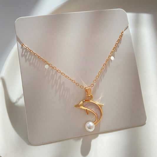 Women's Dolphin Affordable Luxury Fashion Pearl Love Necklaces
