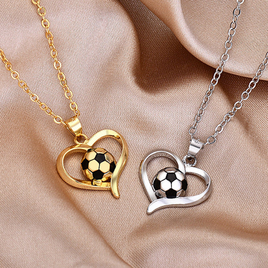 Women's Gold World Cup Football Fashion Heart-shaped Necklaces